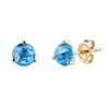 14K Yellow Gold Round Blue Topaz Stud Earrings