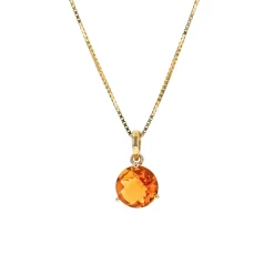 14K Yellow Gold Round Checkerboard Citrine Pendant with Chain