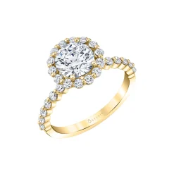 14K Yellow Gold Round Cut Classic Halo Engagement Ring – Athena