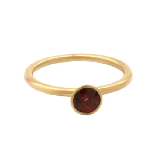 18K Yellow Gold Round Garnet Stacker Ring