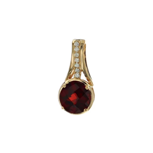 14K Yellow Gold Round Garnet and Diamond Pendant