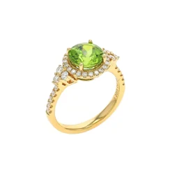 14K Yellow Gold Round Peridot and Diamond Ring