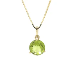 14K Yellow Gold Round Peridot Pendant and Chain