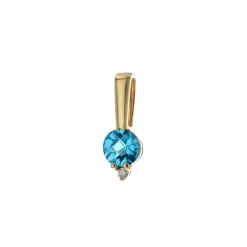 14K Yellow Gold Round Swiss Blue Topaz and Diamond Tension Pendant
