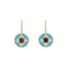 14K Yellow Gold Rubellite and Diamond Blue Enamel Earrings