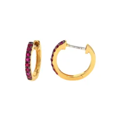 14K Yellow Gold Ruby Huggie Hoop Earrings