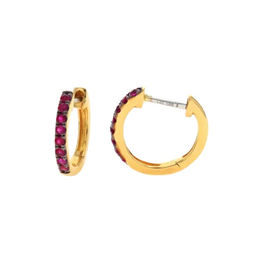 14K Yellow Gold Ruby Huggie Hoop Earrings
