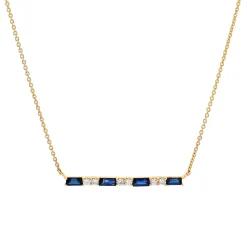14K Yellow Gold Sapphire and Diamond Bar Necklace