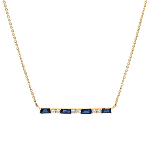 14K Yellow Gold Sapphire and Diamond Bar Necklace
