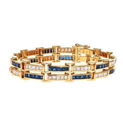 18K Yellow Gold Sapphire and Diamond Bracelet