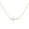 14K Yellow Gold Sideways Diamond Cross Necklace