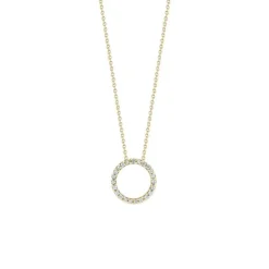 18K Yellow Gold Small Open Circle Diamond Pendant with Chain