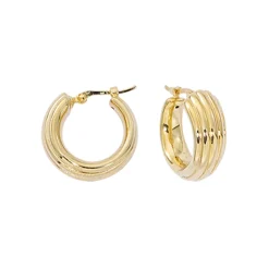 14K Yellow Gold Small Ribbed Hoop Earrings