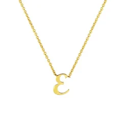 18K Yellow Gold Small Script “E” Pendant with Chain