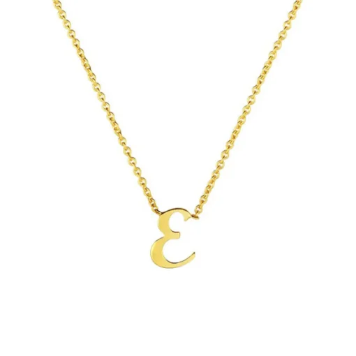 18K Yellow Gold Small Script “E” Pendant with Chain