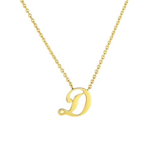18K Yellow Gold Small Script “D” Pendant with Chain