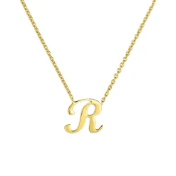 18K Yellow Gold Small Script “R” Necklace