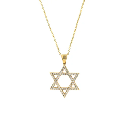 14K Yellow Gold Star of David Diamond Pendant with Chain