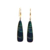 14K Yellow Gold Triangular Opal Doublet and Diamond Dangle Earrings