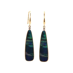 14K Yellow Gold Triangular Opal Doublet and Diamond Dangle Earrings
