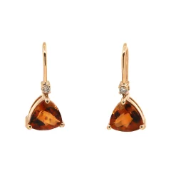 14K Yellow Gold Trilliant Cirtine and Diamond Dangle Earrings