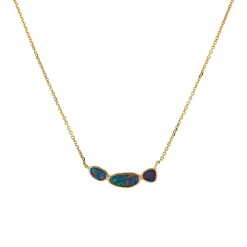 14K Yellow Gold Triple Australian Opal Doublet Necklace