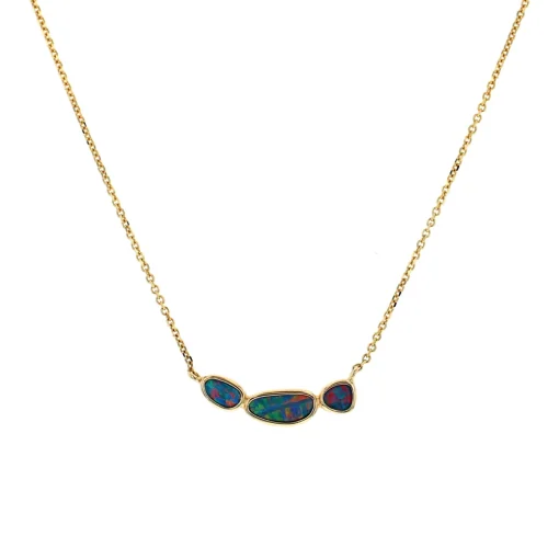 14K Yellow Gold Triple Australian Opal Doublet Necklace