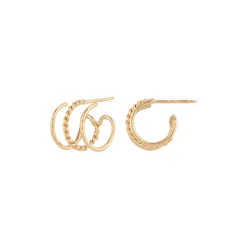 14K Yellow Gold Triple Cuff Huggie Earrings
