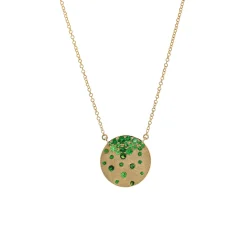 14K Yellow Gold Tsavorite Satin Finish Circle Necklace