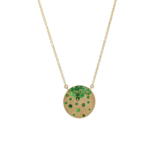 14K Yellow Gold Tsavorite Satin Finish Circle Necklace