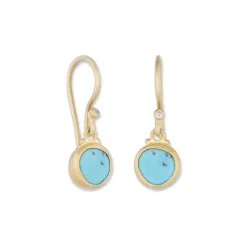 24K Yellow Gold Turquoise and Diamond Earrings