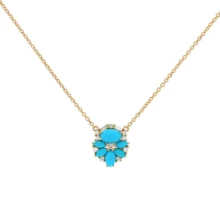 14K Yellow Gold Turquoise and Diamond Necklace