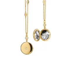 18K Yellow Gold Twinkle Star Diamond Locket with Chain