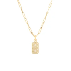 18K Yellow Gold Venetian Princess Diamond Dog Tag with Chain
