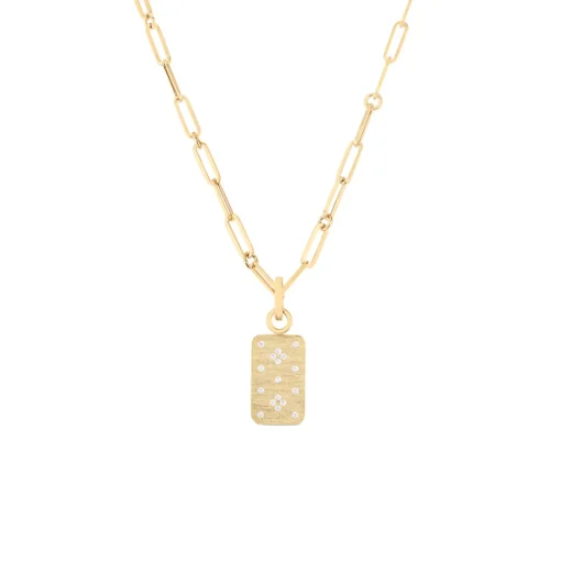 18K Yellow Gold Venetian Princess Diamond Dog Tag with Chain