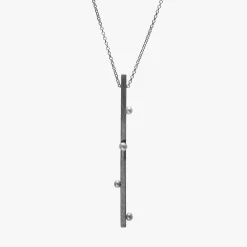 Oxidized Sterling Silver Stick Freshwater Pearl Pendant with Chain