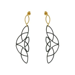 Oxidized Sterling Silver and Yellow Gold Plated Lace Drop Earrings