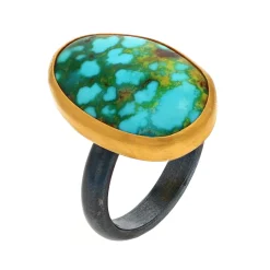 Oxidized Sterling Silver and 22K Yellow Gold Sonoran Turqoise Ring