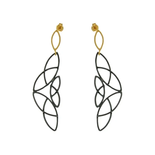 Oxidized Sterling Silver and Yellow Gold Plated Lace Drop Earrings