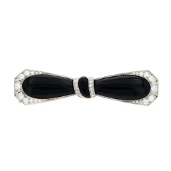 Platinum Art Deco Black Onyx & Diamond Bow Pin