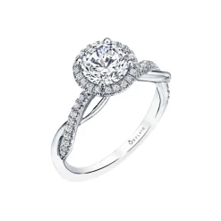 Round Cut Modern Halo Diamond Spiral Sample Engagement Ring – Coralie