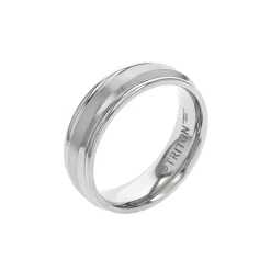 Stainless Steel 7 mm Ridged Wedding Band