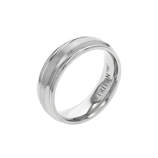 Stainless Steel 7 mm Ridged Wedding Band
