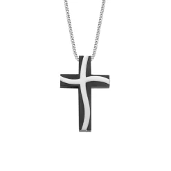 Stainless Steel and Black Croww Pendant With Chain