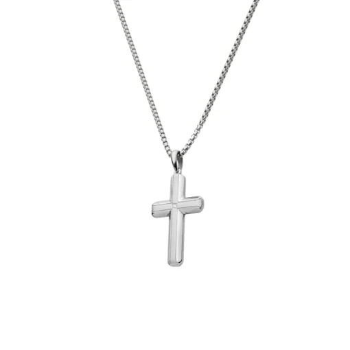 Stainless Steel Diamond Cross and 24″ Inch Chain