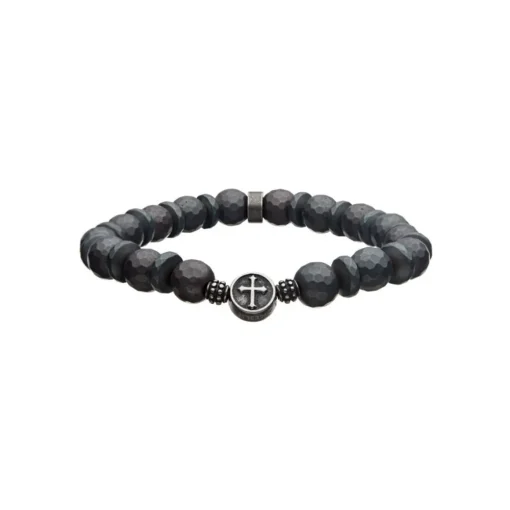 Stainless Steel Hematite Cross Bracelet