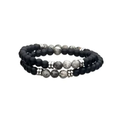 Stainless Steel Jasper and Onyx Double Bracelet