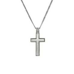 Stainless Steel Satin Inset Cross Pendant with Chain