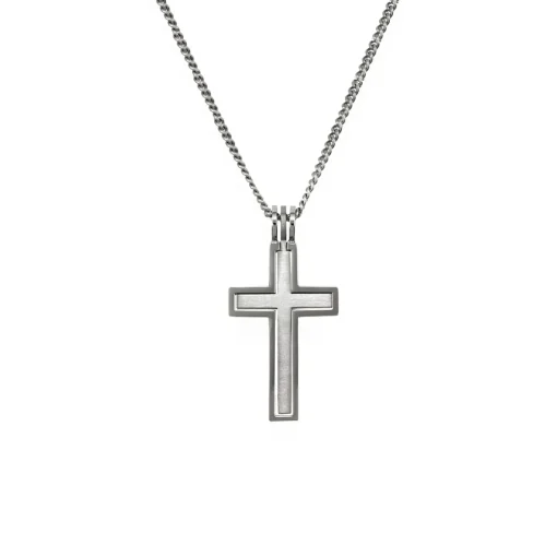 Stainless Steel Satin Inset Cross Pendant with Chain