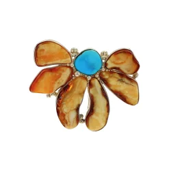 Sterling Silver Amber and Turquoise Pendant/Pin